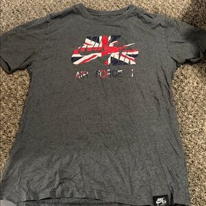 Nike Gray Short Sleeve 'Air Force' Graphic Tee with Red & Blue Logo